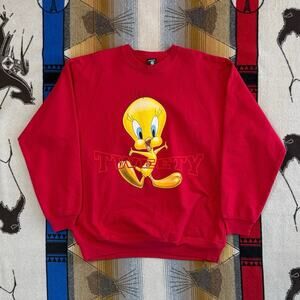 Vintage 90s Tweety Bird Looney Tunes Crewneck Sweatshirt Size XL 1996 USA Made